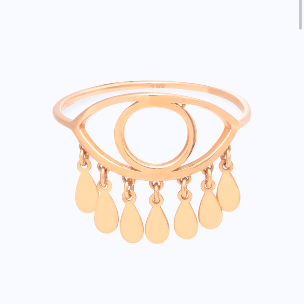 Designer JU BOCHNER 18k yellow gold Eye drops ring. Size: 6